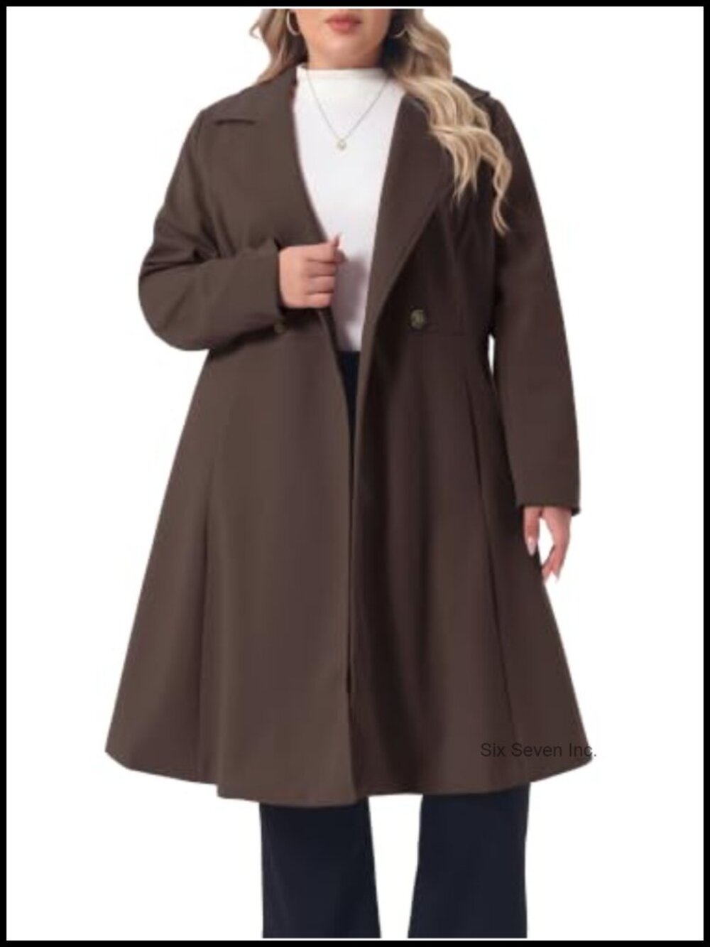 Women's Plus Size Notch Lapel Double Breasted Long Pea Coat